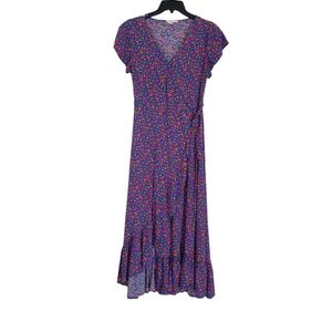 Entro Blue Floral Print Wrap Dress